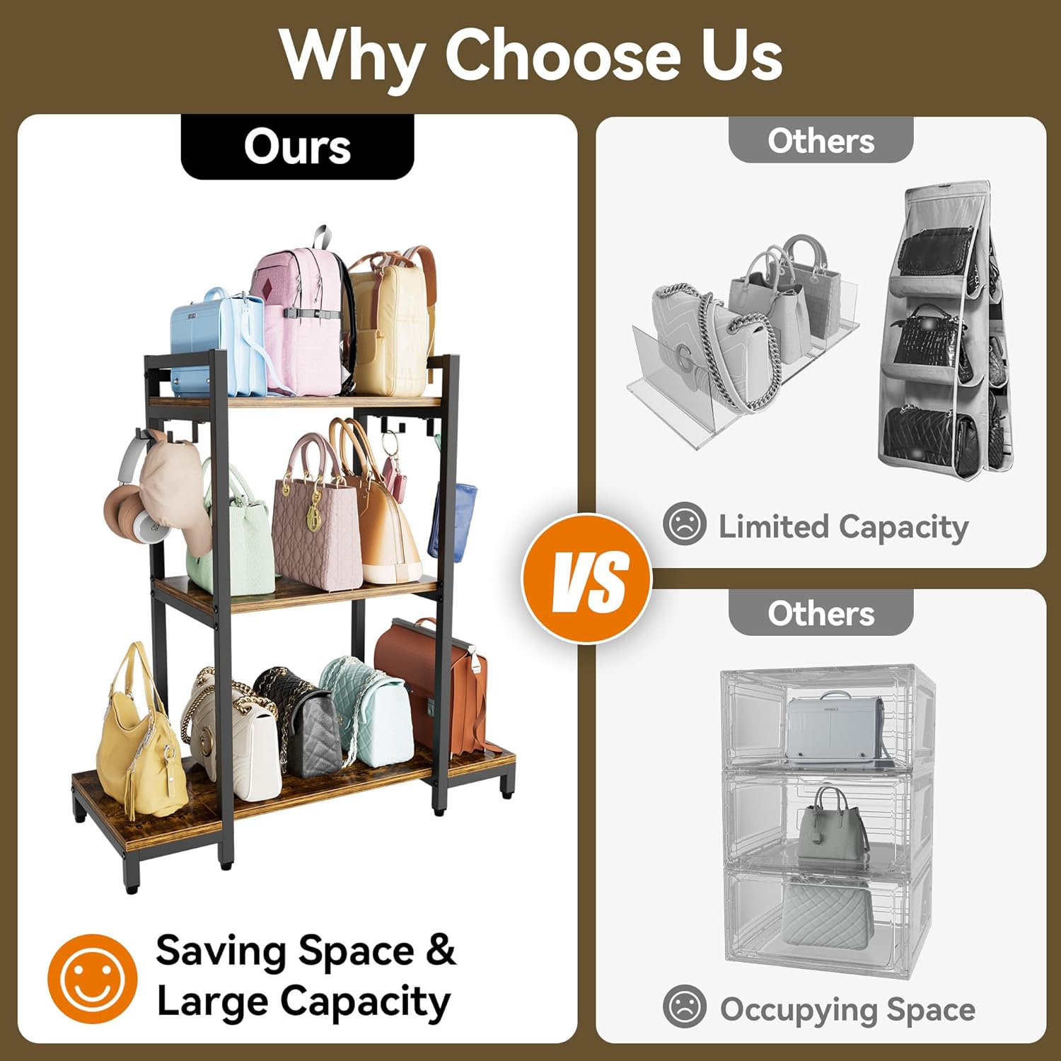 Aquzee 3 Tier Stand Bag Organizer Storage