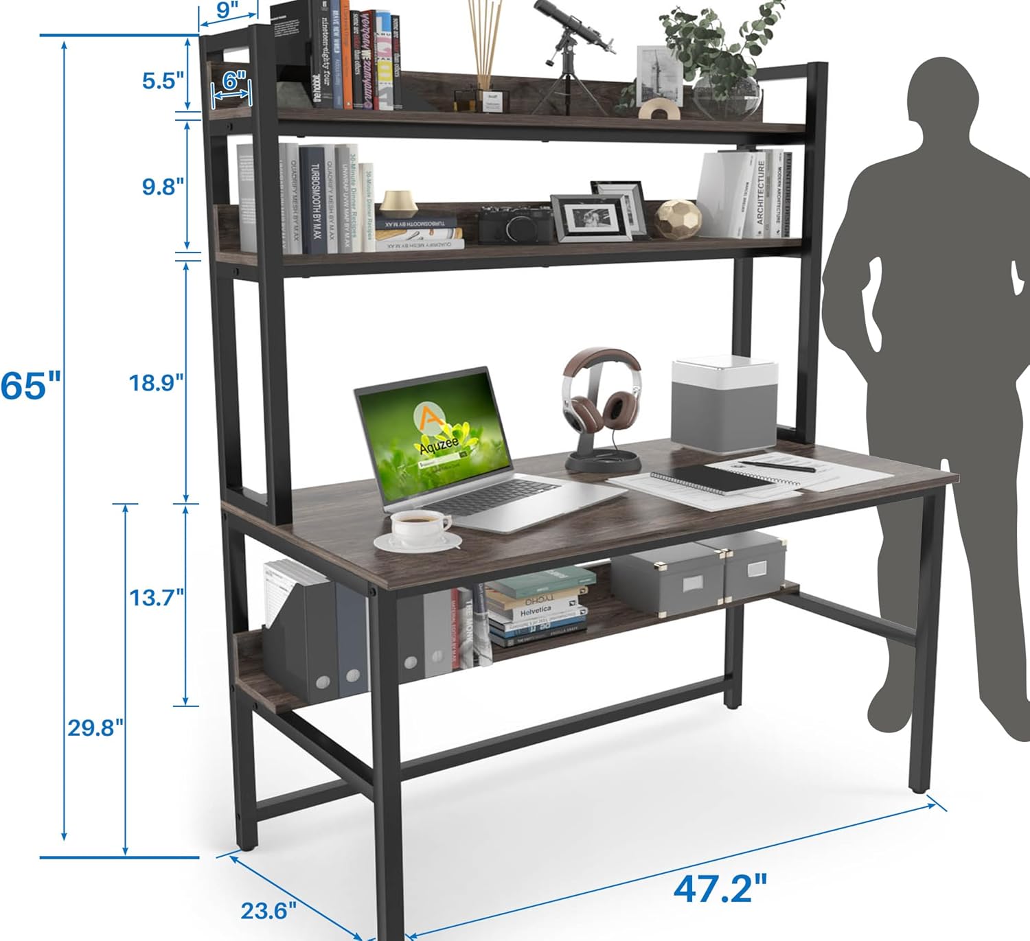 Computer Desk with 3_Tiers Storage Shelves