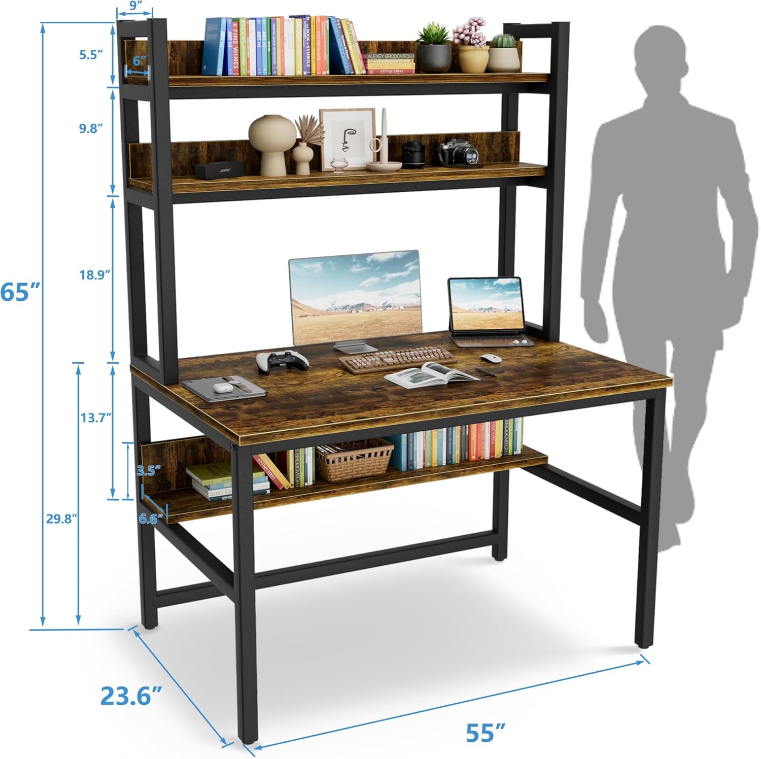 23.62Dx55.12Wx64.96H Tall Home Office Desk