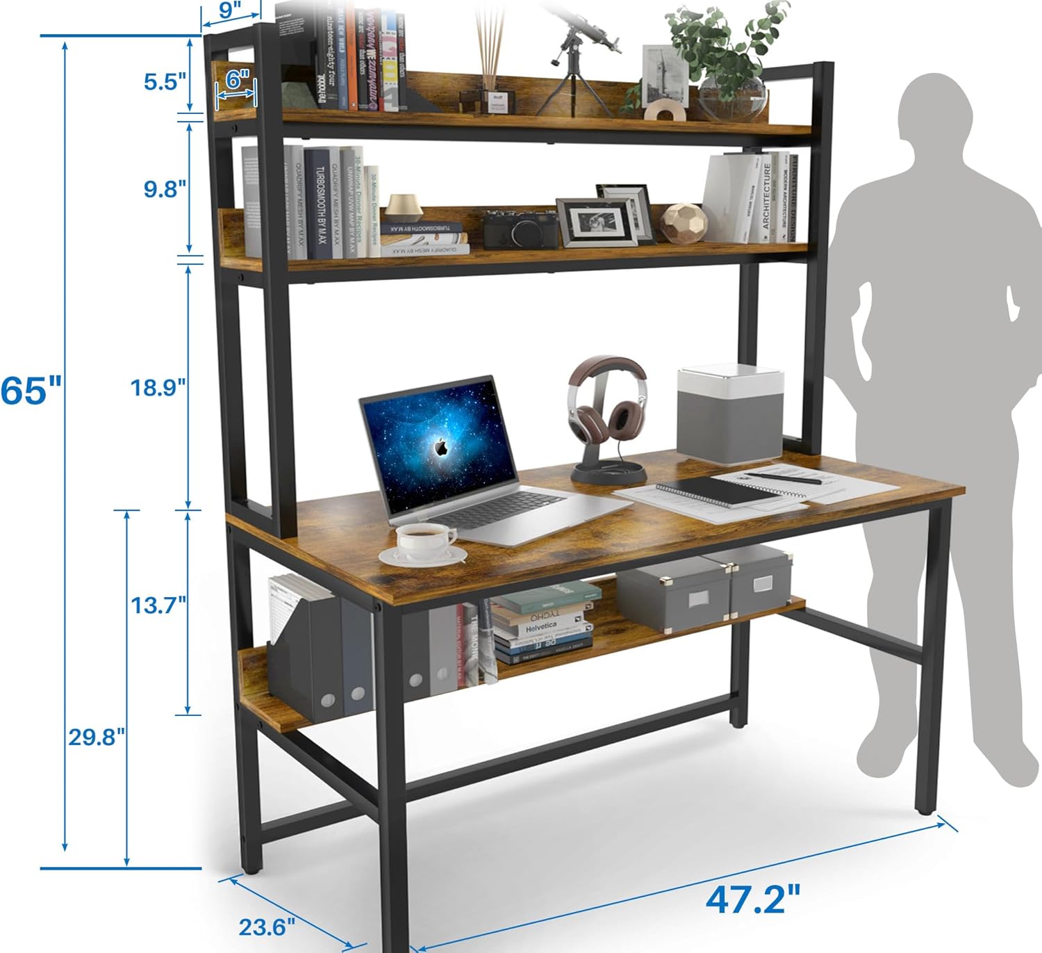 47W x 23.6 D x 65 H Tall Home Office Desk