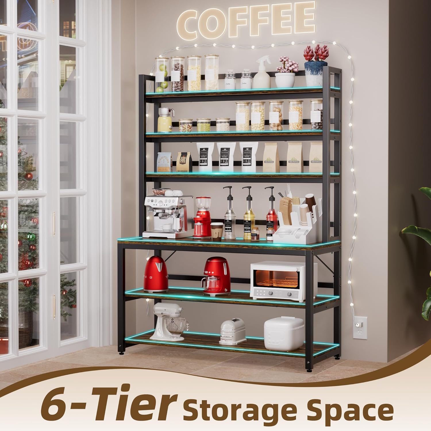 6 Tiers Kitchen Stand with Hutch Storage
