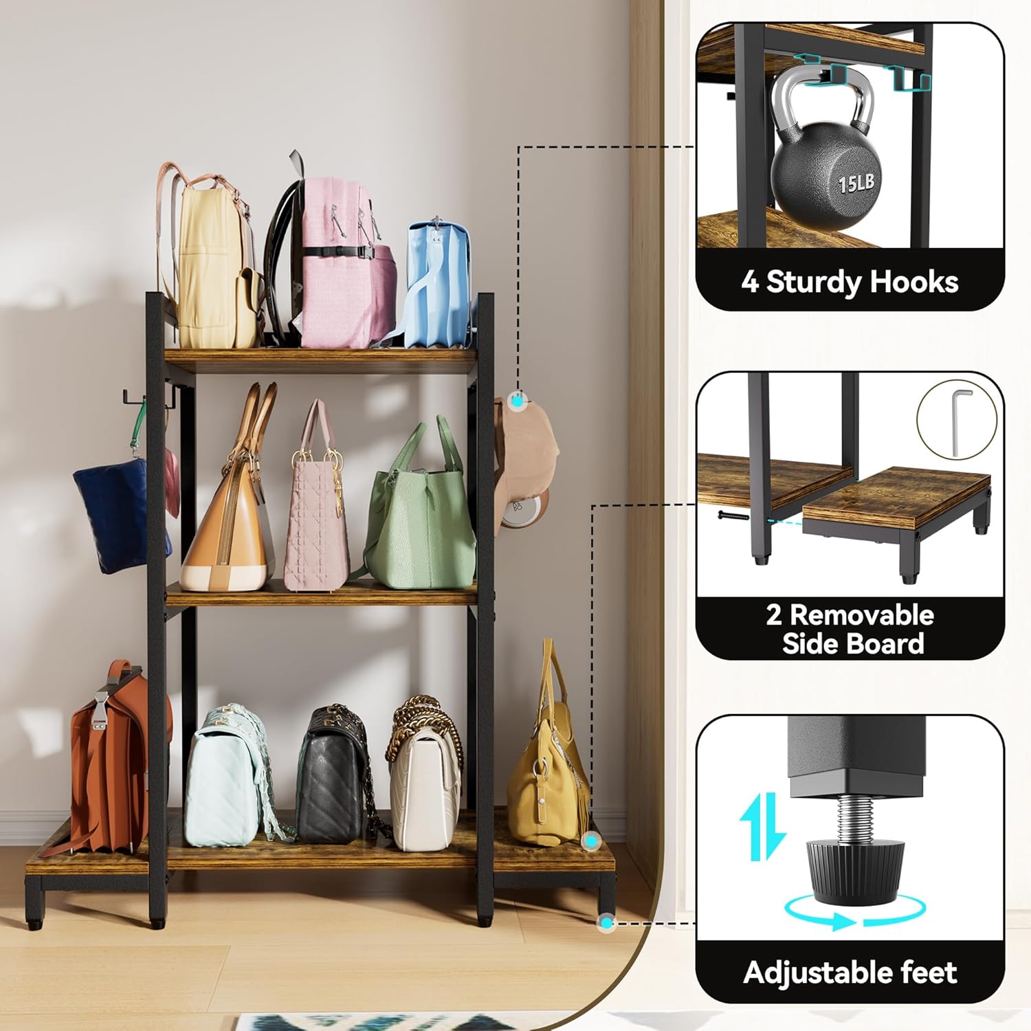 Aquzee 3 Tier Stand Bag Organizer Storage