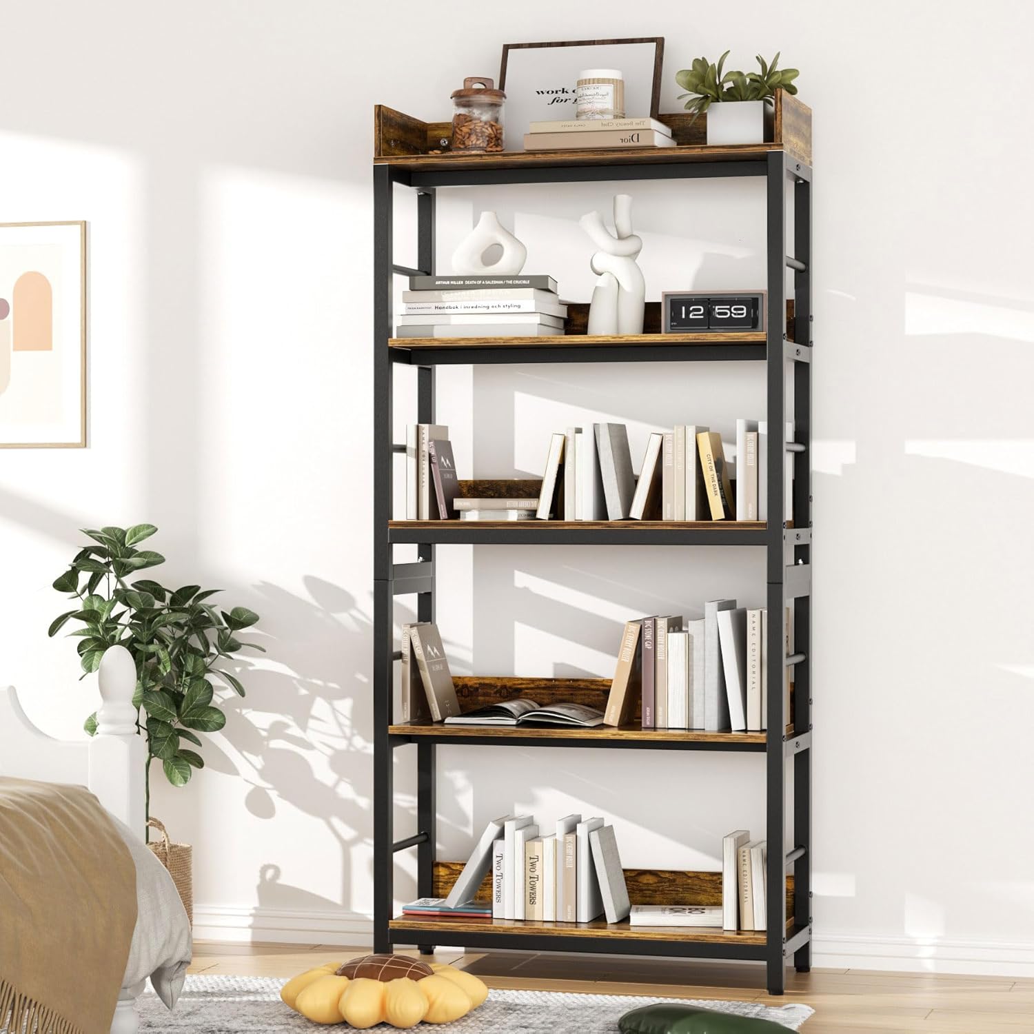 Aquzee 66 H 5-Tiers Metal Bookcase