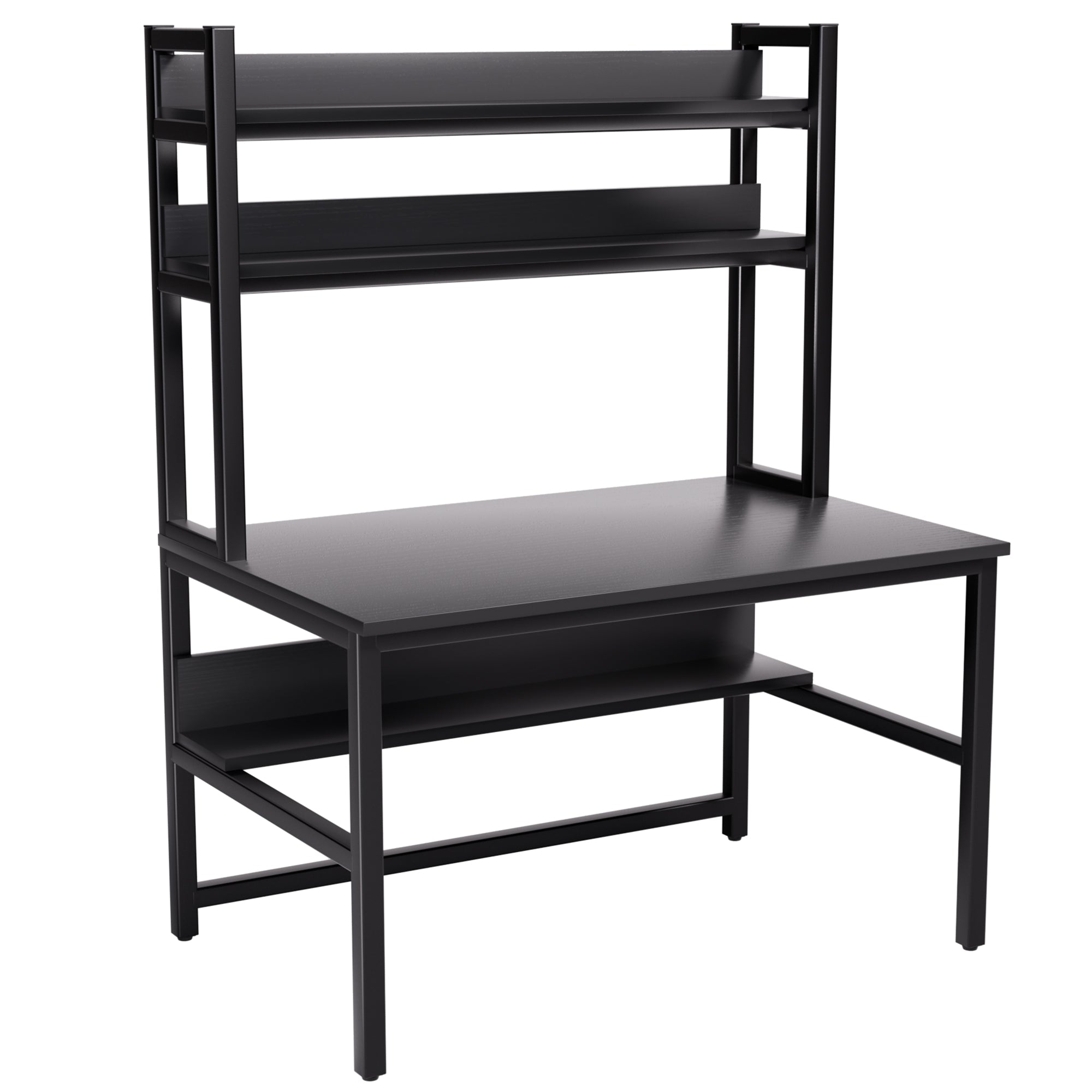 Aquzee Black Computer Desk with Hutchand Bookshelves
