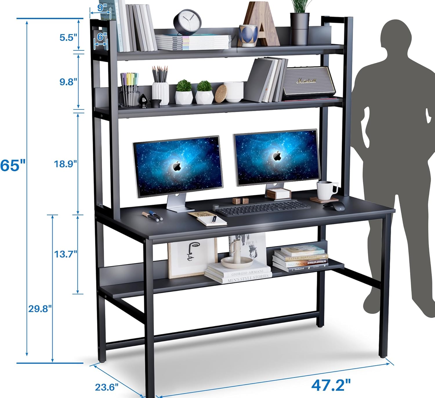 Aquzee Computer Desk with Hutch and Bookshelves