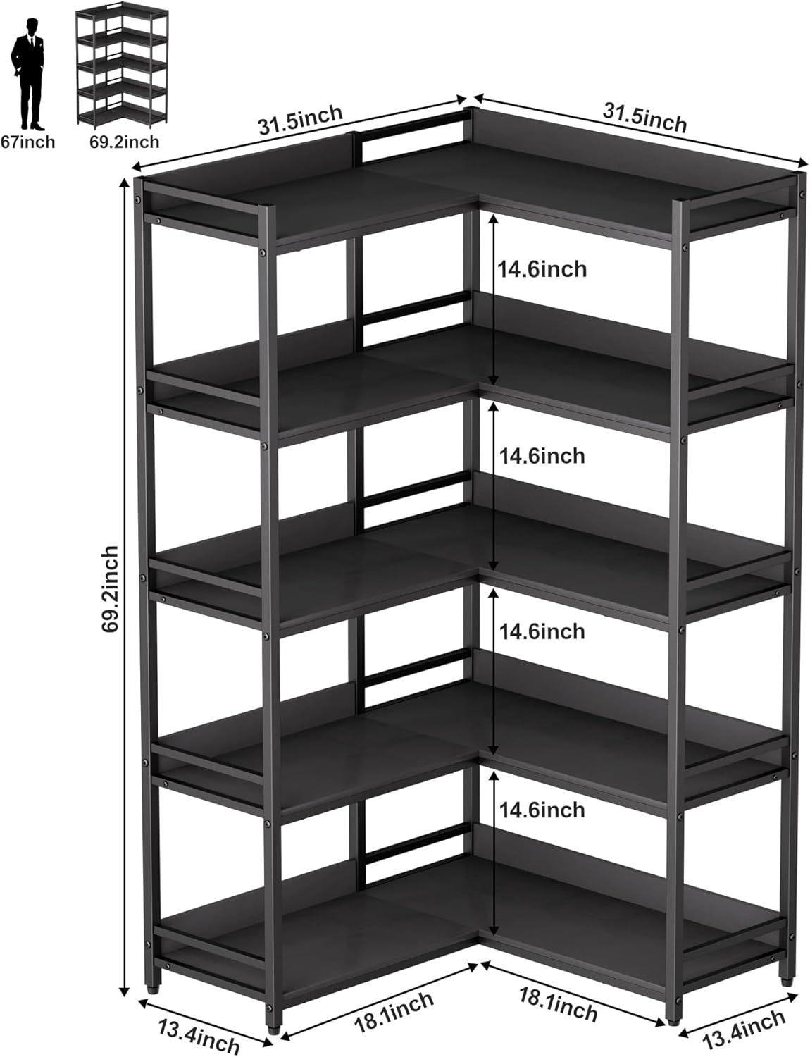 Aquzee Large 5-Tier Corner Bookshelf