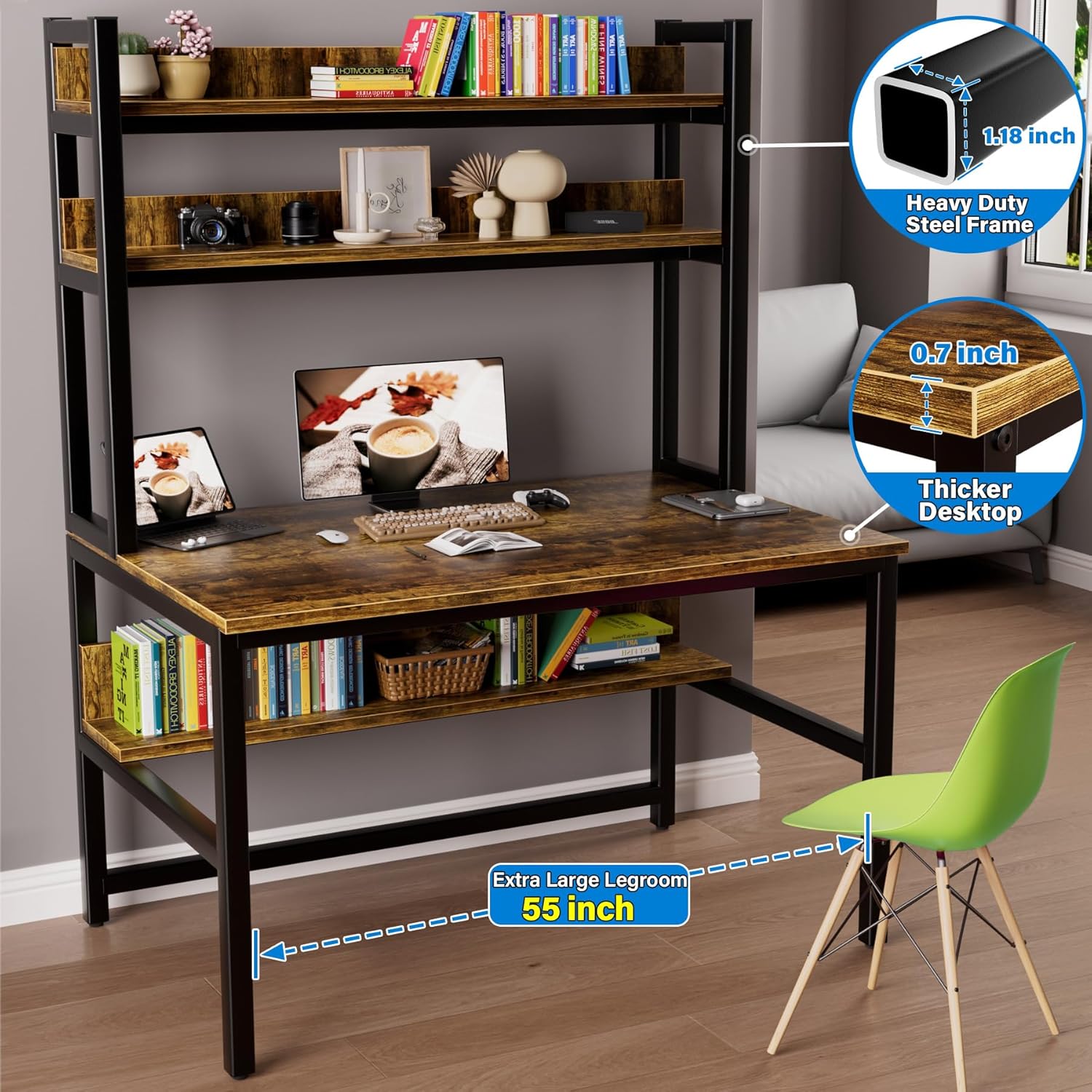 Aquzee Metal Legs Study Table with Upper Storage Shelf