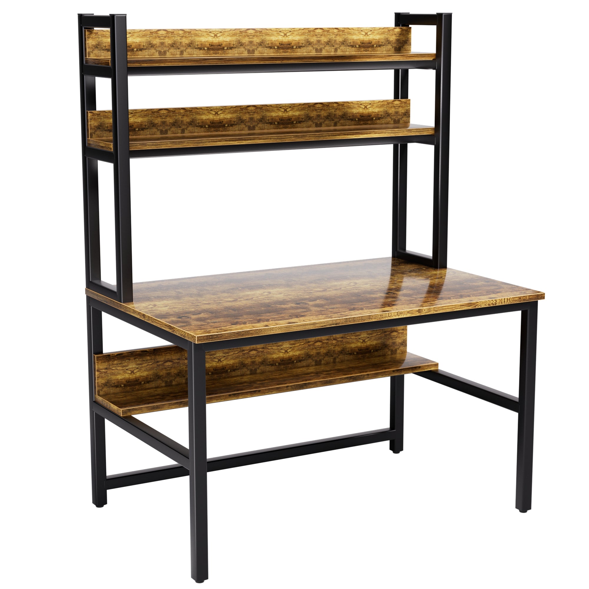 Aquzee Vintage Brown Computer Desk with Hutch and Bookshelves
