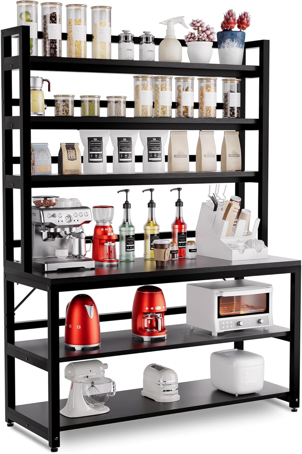 Black Freestanding Tall Bakers Racks Organizer with Shelves