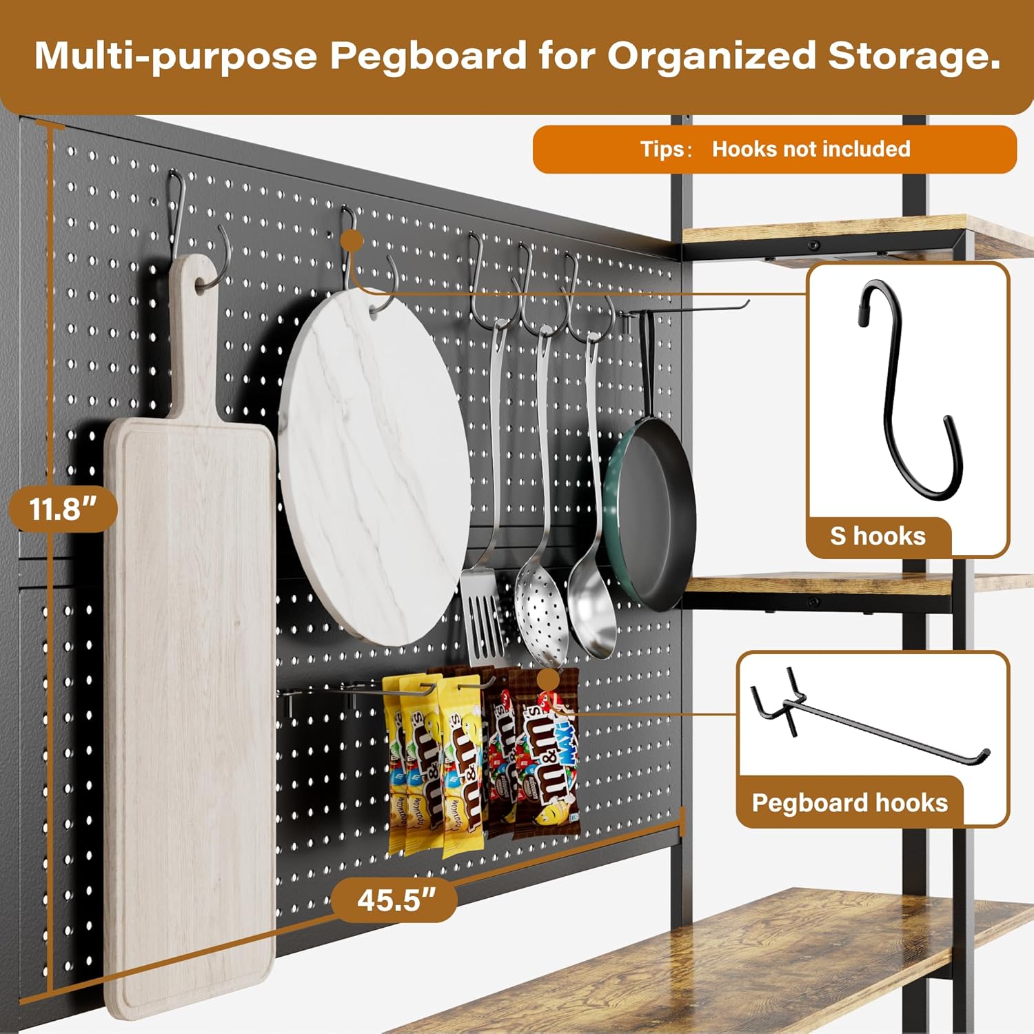 Large Bakers Rack with Pegboard Storage