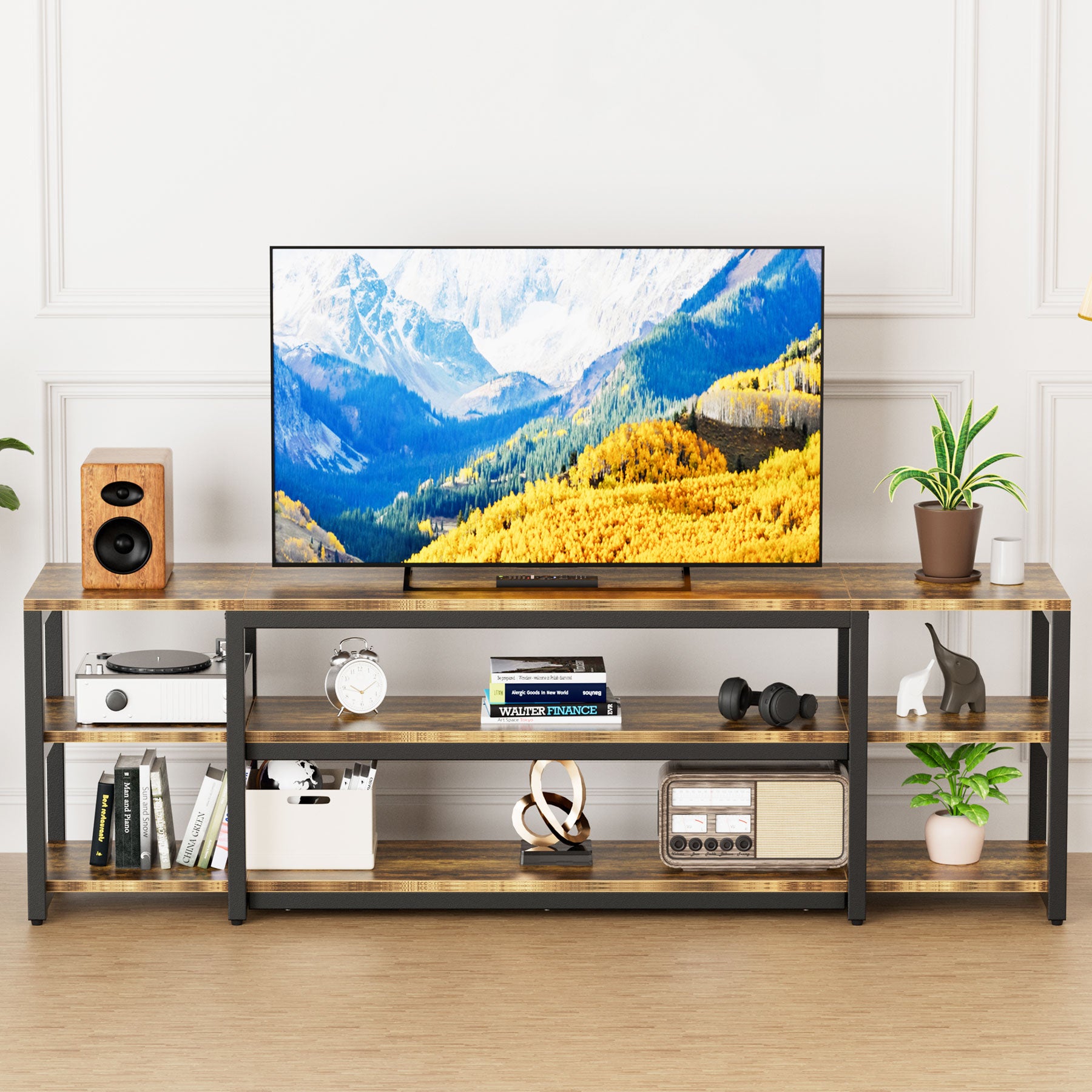 Large TV Stand with 3-Tier Shelves