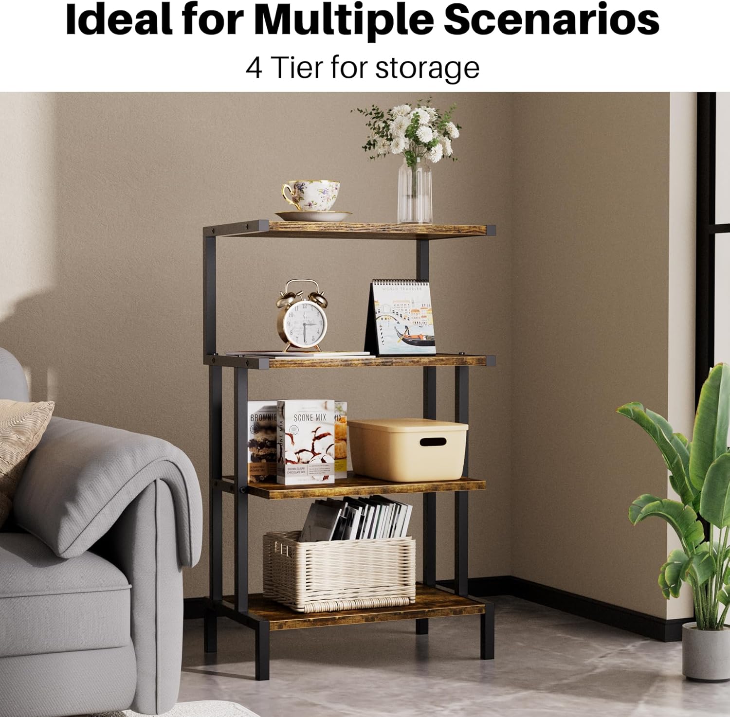 Rustic Brown 4-Tier AV Media Stand